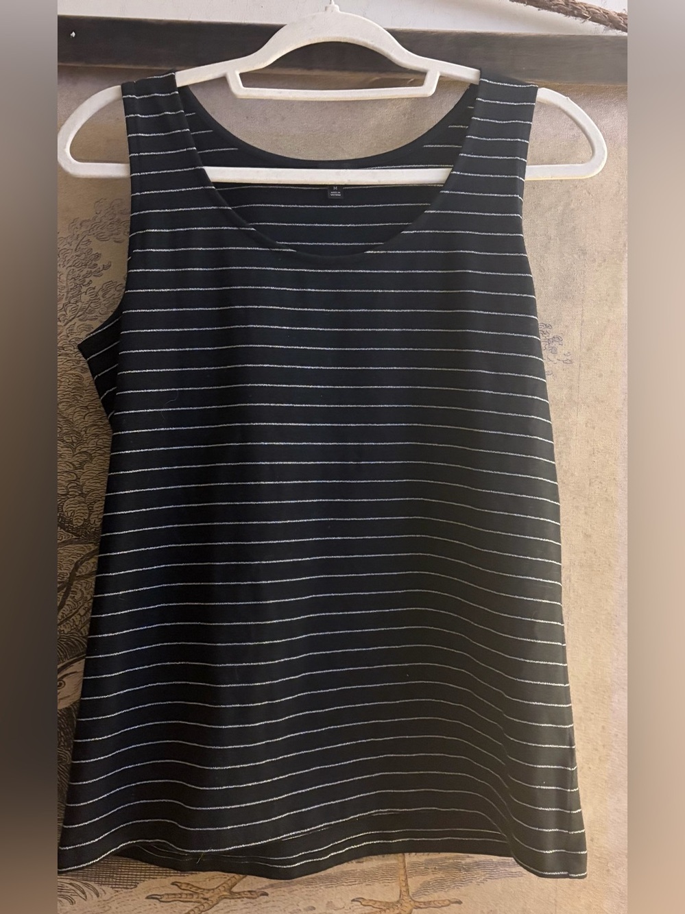 * Talbots Black with Silver Sparkle Stripe Sleeveless Tank Top SZ Medium *